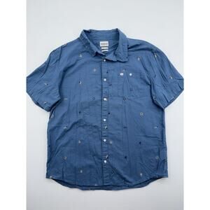 Quiksilver All Over Print Mens XXL Blue Button Up Pocket Vintage Reg Fit